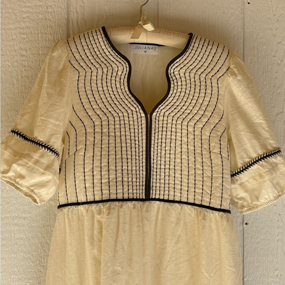 Cream Long Sleeve Dress with Dark Brown Accents